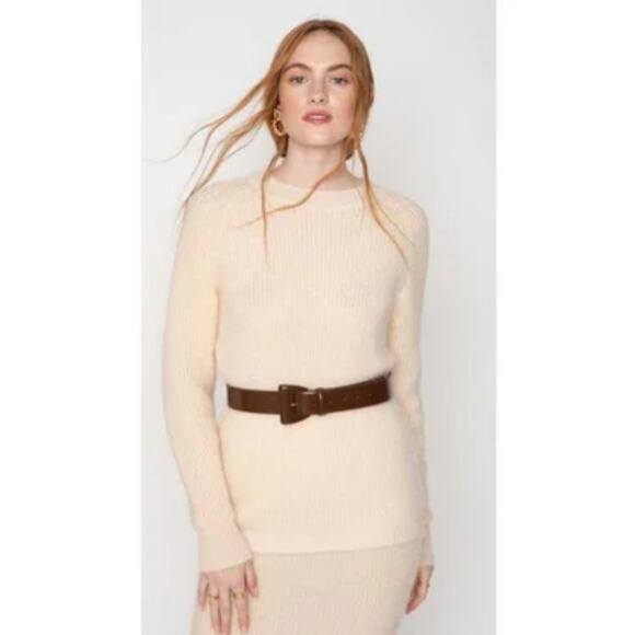 Callahan Revolve Genny Fuzzy Eyelash Knit Midi Skirt Cream White XS Cozy - Picture 5 of 16